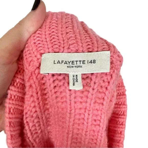 LAFAYETTE 148 NEW YORK Mixed Stitch 100% Cashmere Sweater in Primrose Pink - Picture 5 of 7